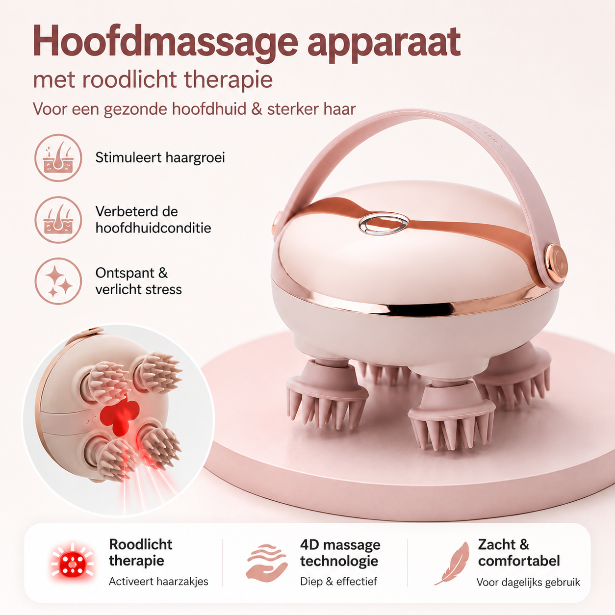 Elektrisch Hoofdmassageapparaat met Rood Licht Therapie